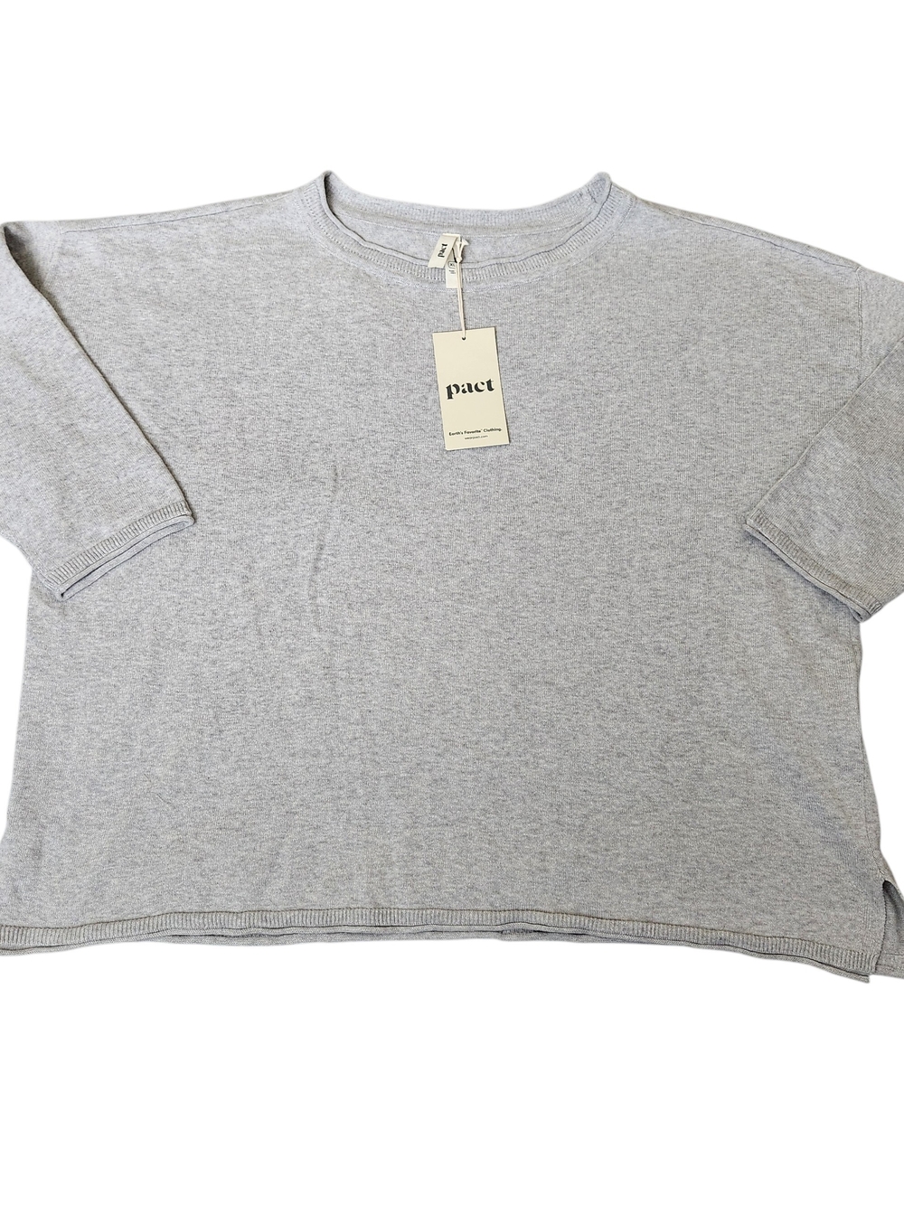 NWT Pact 100% Organic Cotton Fine Knit Pullover Sweater Women's XL Gray Soft